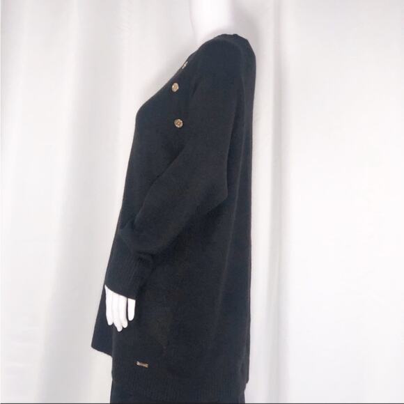 Calvin Klein Black Scoop Neck Gold Buttons Sweater SzL Long Sleeves & Loose Fit - Picture 5 of 13